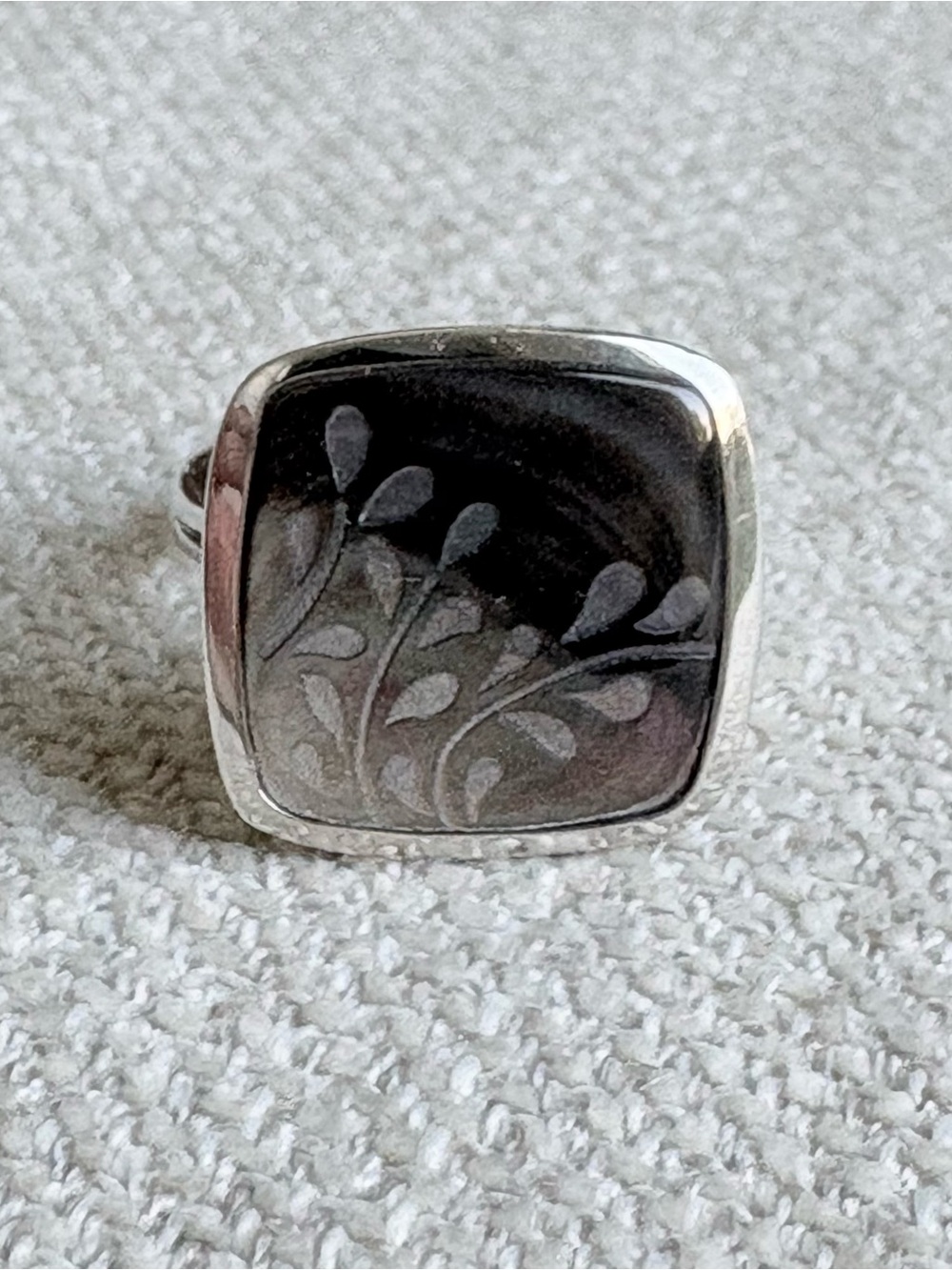 Selling only! Retired Silpada Fern Leaf Square Floral Inlay Sterling Silver Ring